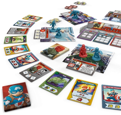 Peças e cartas do Board game Marvel United - divulgação Galápagos