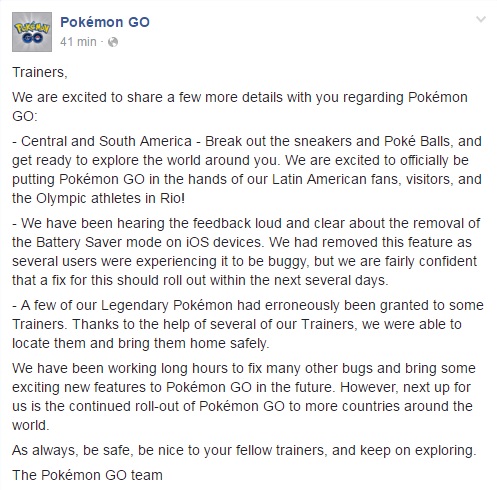 Pokémon GO comunicado