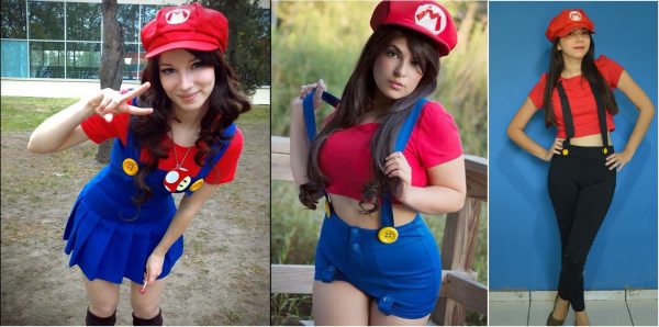 Mario: basta apenas ter o chapéu, facilmente encontrado nos próprios eventos, uma camiseta vermelha e uma calça, short ou saia jeans. 