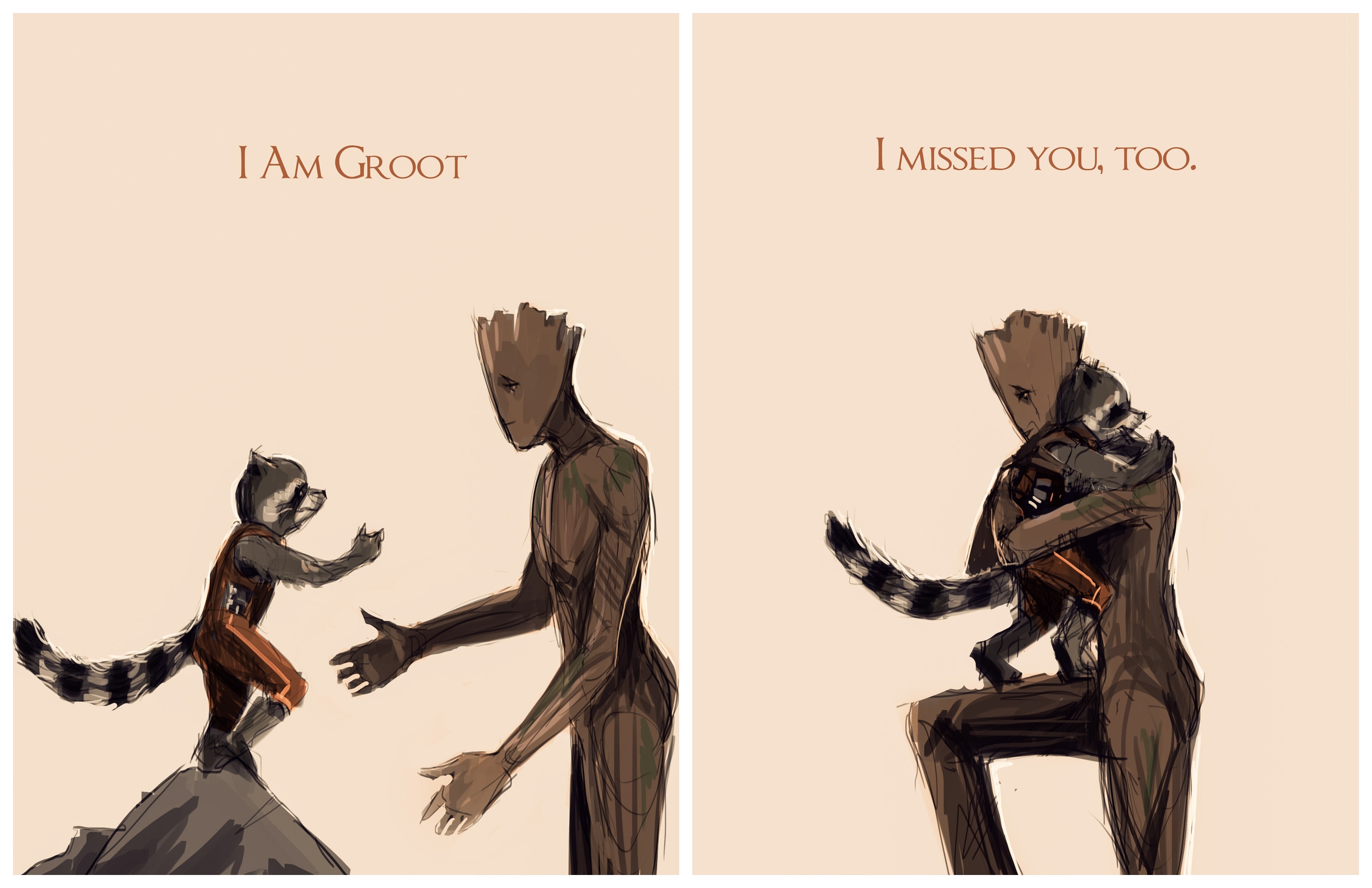 - Eu sou Groot. - Eu também senti sua falta.