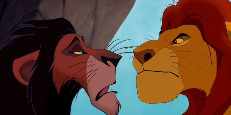 Scar e Mufasa na animação original de O Rei Leão